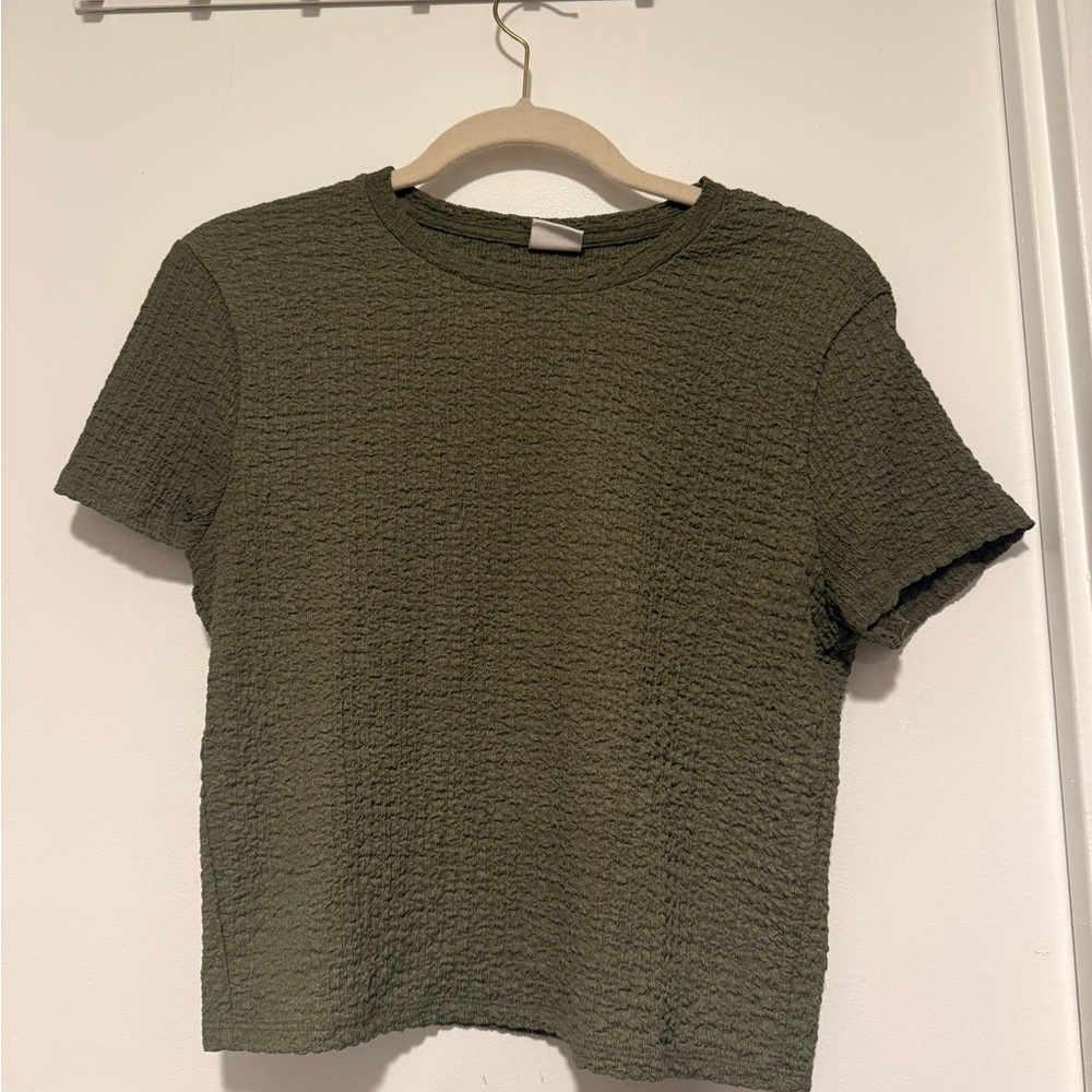 Abercrombie & Fitch Textured Olive Green Short Sleeve Top